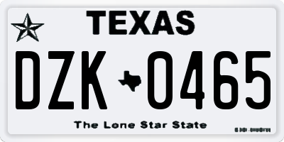 TX license plate DZK0465