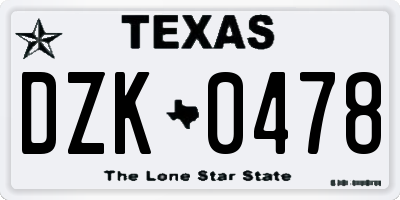 TX license plate DZK0478