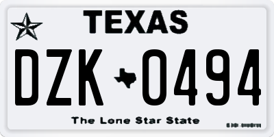 TX license plate DZK0494