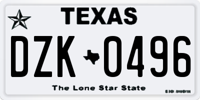 TX license plate DZK0496