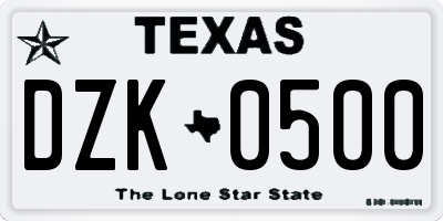 TX license plate DZK0500
