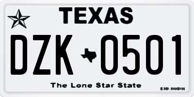 TX license plate DZK0501