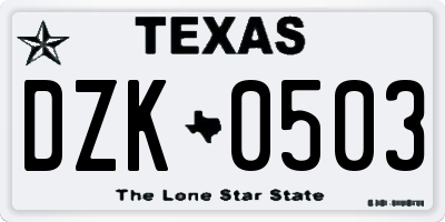 TX license plate DZK0503