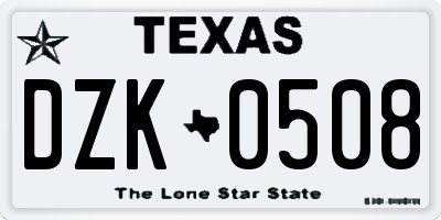 TX license plate DZK0508