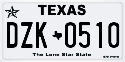 TX license plate DZK0510
