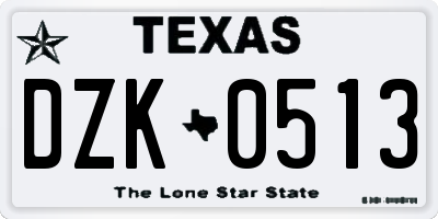 TX license plate DZK0513