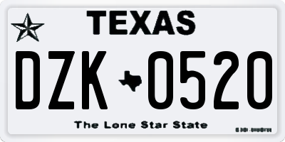 TX license plate DZK0520