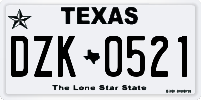 TX license plate DZK0521