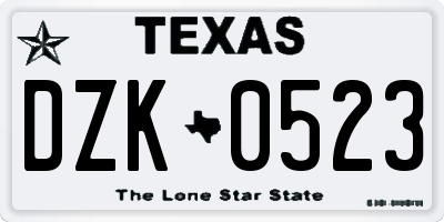 TX license plate DZK0523