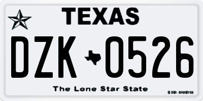 TX license plate DZK0526