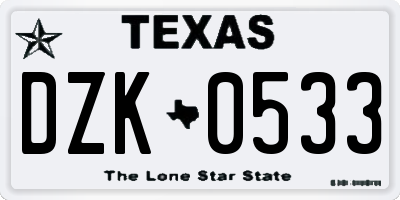 TX license plate DZK0533