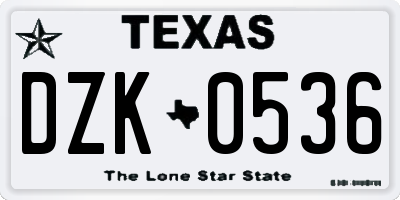 TX license plate DZK0536
