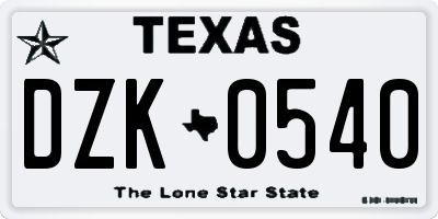 TX license plate DZK0540