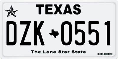 TX license plate DZK0551
