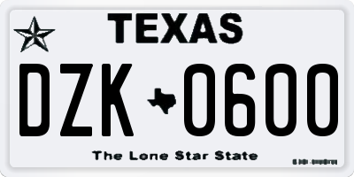 TX license plate DZK0600
