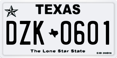 TX license plate DZK0601