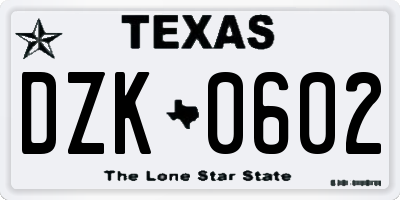 TX license plate DZK0602