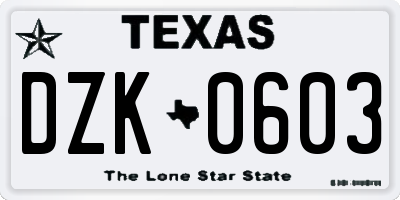 TX license plate DZK0603