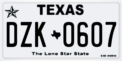 TX license plate DZK0607