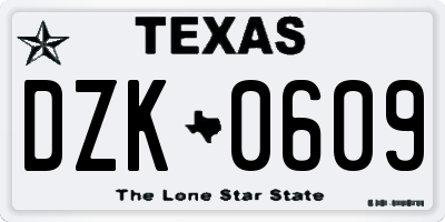 TX license plate DZK0609