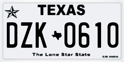 TX license plate DZK0610