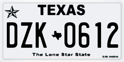 TX license plate DZK0612