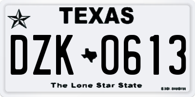 TX license plate DZK0613