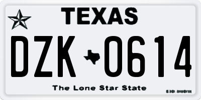 TX license plate DZK0614