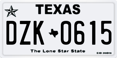 TX license plate DZK0615
