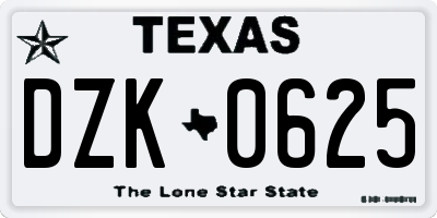 TX license plate DZK0625
