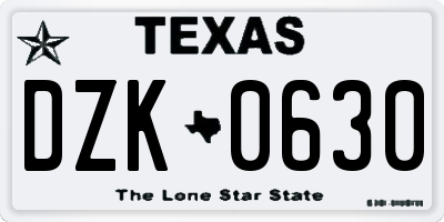 TX license plate DZK0630