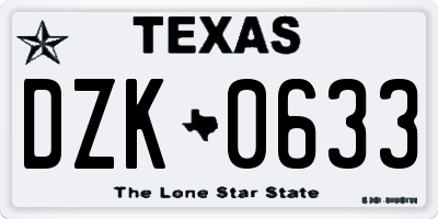 TX license plate DZK0633