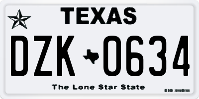 TX license plate DZK0634