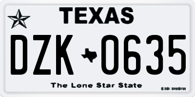 TX license plate DZK0635
