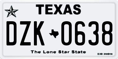 TX license plate DZK0638