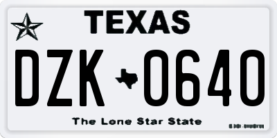 TX license plate DZK0640