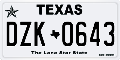 TX license plate DZK0643