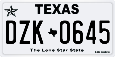 TX license plate DZK0645