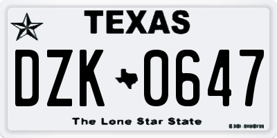 TX license plate DZK0647