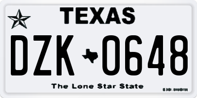 TX license plate DZK0648
