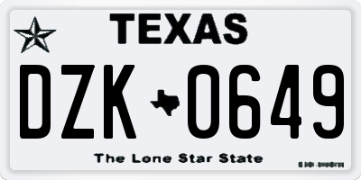 TX license plate DZK0649