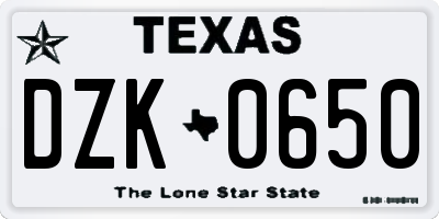 TX license plate DZK0650