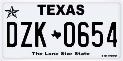 TX license plate DZK0654