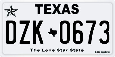TX license plate DZK0673