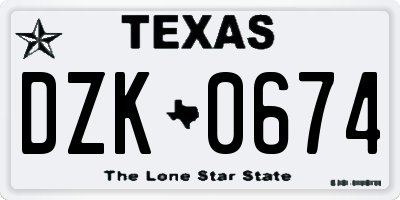 TX license plate DZK0674