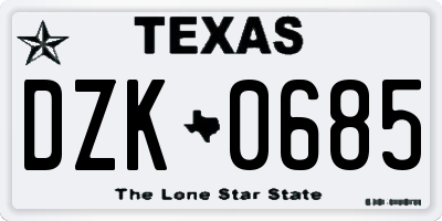 TX license plate DZK0685