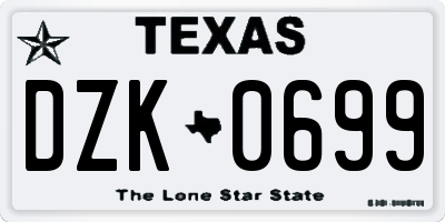 TX license plate DZK0699