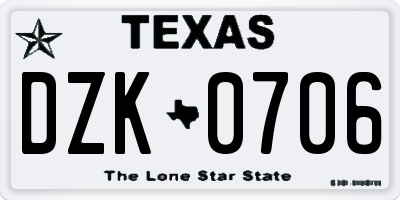 TX license plate DZK0706