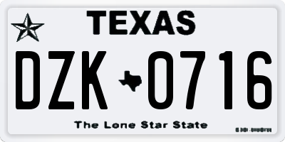 TX license plate DZK0716