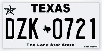 TX license plate DZK0721